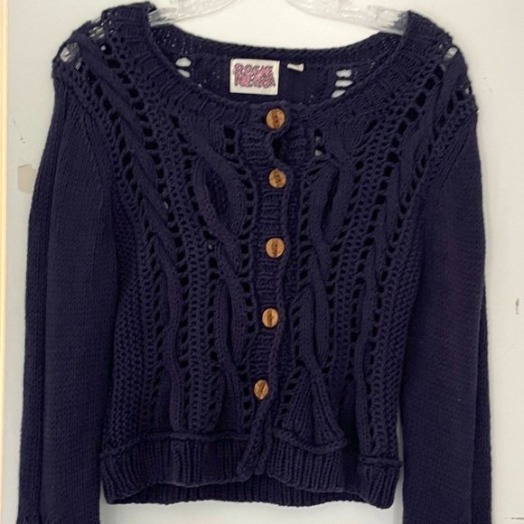ANTHROPOLOGIE: ROSIE NERA Knit Fall/Autumn Sweater Cardigan, Blue, Large - Picture 1 of 3